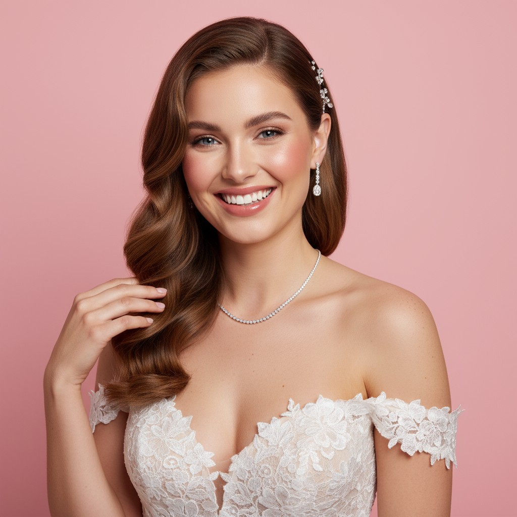 Side Swept Hollywood Waves Wedding Hair Ideas